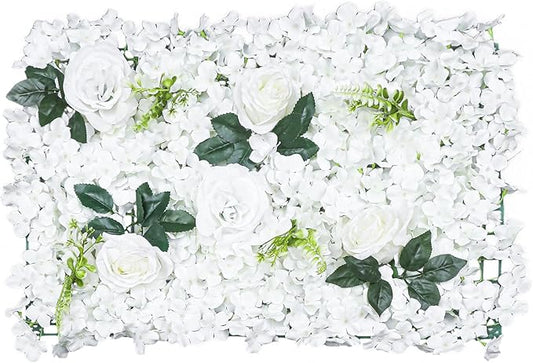 Gdrasuya10 6 Pcs Artificial Flower Wall Panels 3D Flower Background Panel for Wall, 60x40cm Wedding Flower Decorations Wall Silk Rose Panels for Party, Nail, Photo Areas, Stage Background (White)