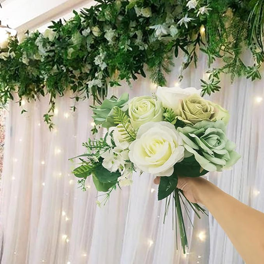 Artificial Flowers Fake Roses, Faux Plant with Stems for DIY Wedding Bouquets Bridal Shower Centerpieces Arrangements Party Tables Decorations (24, Mix Shades of Light Green)