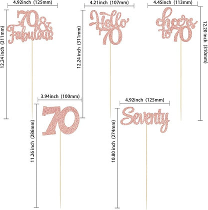 Gyufise 15Pcs 70th Birthday Centerpiece Sticks Seventy Happy 70th Table Flower Centerpieces Sticks Cheers to 70 Floral Decorations for 70th Birthday Party Centerpieces Supplies Rose Gold
