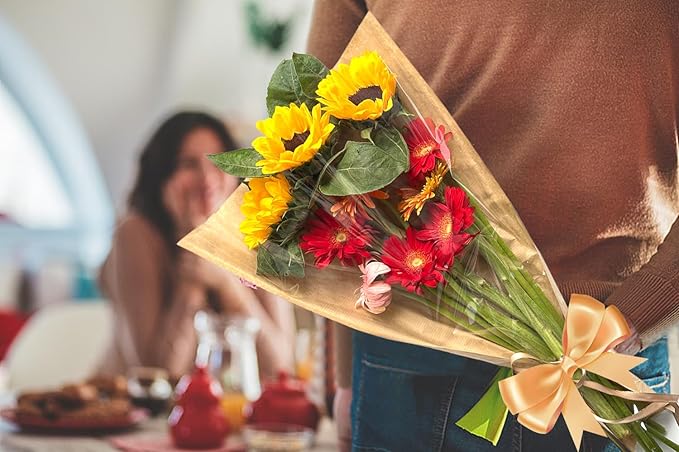 MYGOGOART 50 Pcs Flower Bouquet Wrapping Paper Flower Bags Sleeves for Bouquets Kraft Paper Floral Wrap Bags Flower Bouquet Supplies(14 x 22 x 4.7 inches)