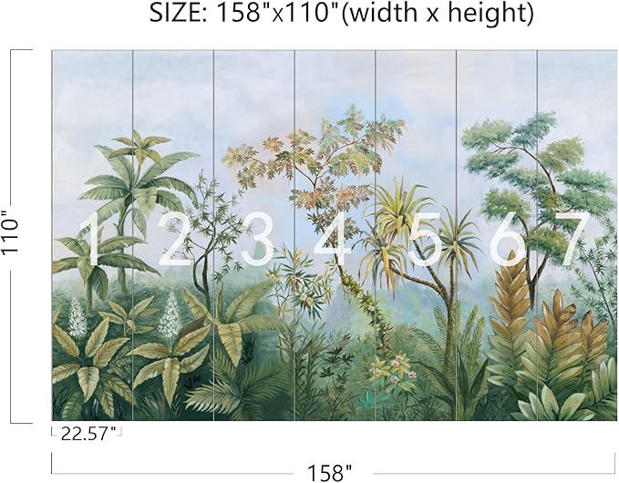 Cliouar-Tropical Plants Southeast Asia Oil Painting Forest Wallpaper Mural Bedroom Living Room Decoration 158" x 110"(Not Self-Adhesive)