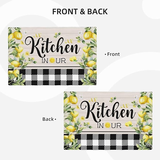 Lemon Kitchen Table Placemats Set of 4 Retro Country Green Leaves Fruit Heat Resistant Table Mats for Home Party Indoor Holiday Decor 12 x 18 Inch