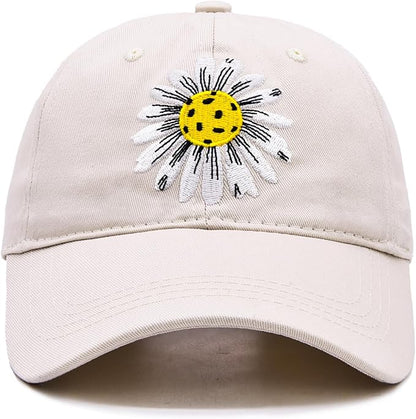Waldeal Pickleball Hat for Women, Ajustable Embroidered Daisy Washed Denim Baseball Cap