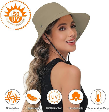 Sun Hats for Women Bucket Hat UV Protection Fishing Hat Wide Brim Safari Hats 2 in 1 Zip-Off Sun Visor Hats UPF 50+