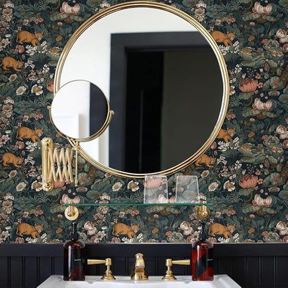 Vintage Maximalism Lotus Floral Animals Forest Green Leaf Peel and Stick Wallpaper Easy Peel Off Stick on Adhesive Wall Paper for Waterproof Renter