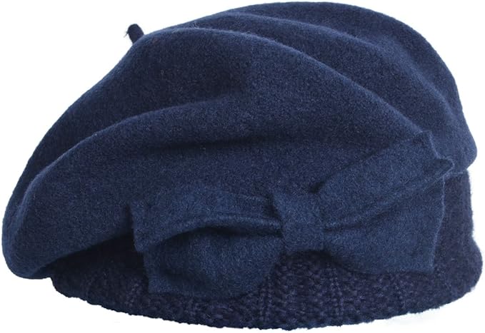 VECRY Lady French Beret 100% Wool Beret Floral Dress Beanie Winter Hat