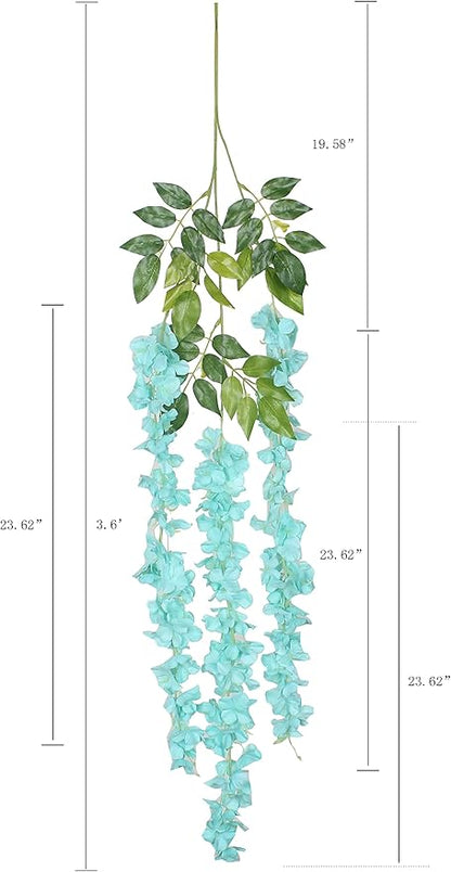Duovlo 12 Piece Artificial Silk Wisteria Vine 3.6 Feet Hanging Flower Garland String Home Party Wedding Decor (Lake Blue)