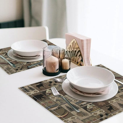Retro Rustic Bears Deers Lodge Placemats Set of 4, Vintage Cabin Country Farmhouse Style Place Mats, Heat Resistant Non Slip Cotton Linen Dining Table Mats for Home Kitchen Party 18x12 Inch