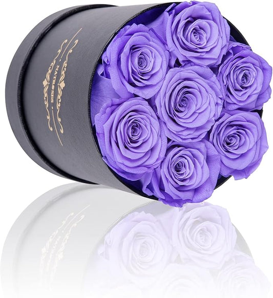 NATROSES 7 Piece Preserved Roses in a Box, Preserved Flowers for Birthday, Flower Gifts for Mothers Day (Light Purple)