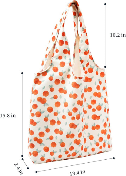 Canvas Tote Bag, Large Capacity Shoulder Bag with Inner Pockets, Foldable Shopping Bag