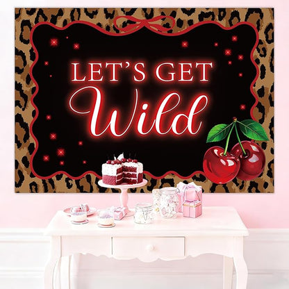Whaline Let's Get Wild Backdrop 7 x 5 Ft Photography Background Banner Leopard Print Cherry Photo Prop for Jungle Safari Animal Birthday Bachelorette Party Decor