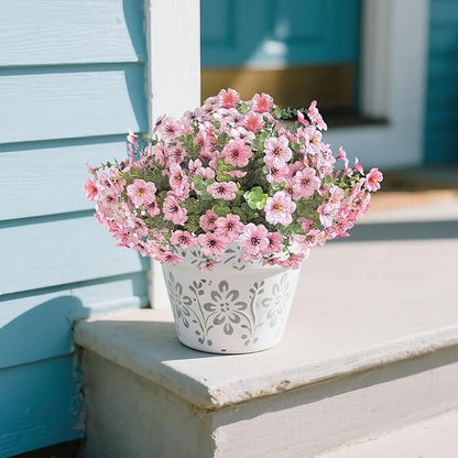 Artificial Flowers for Outdoor Indoor Garden Home Decoration, Faux Flower Daisy with Eucalyptus Leaves Fake Plants Greenery Boxwood Porch Patio, 12 Bundles