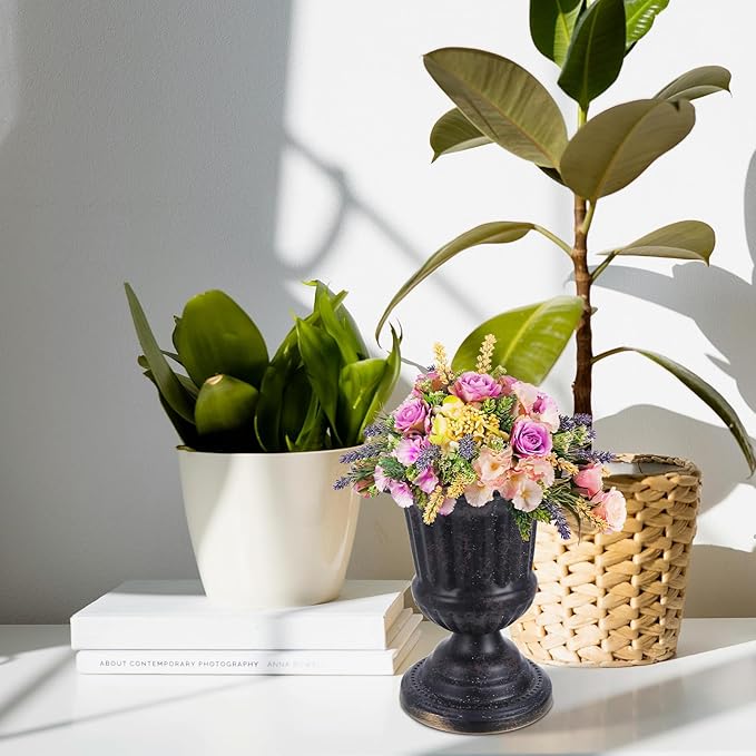 Generic Metal Vase: Urn Planter Flower Arrangement Pots - Indoor/Outdoor Pedestal Planter - Metal Urn Vase Table Centerpieces - Floral Arranging Supply