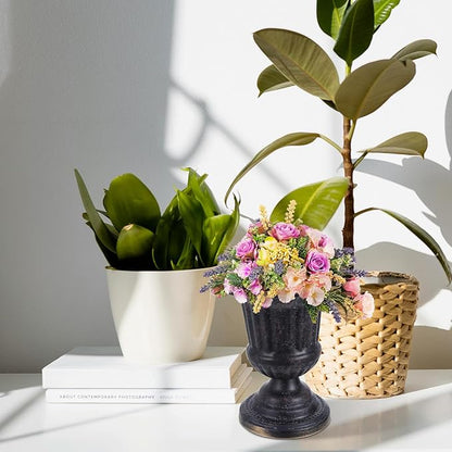 Generic Metal Vase: Urn Planter Flower Arrangement Pots - Indoor/Outdoor Pedestal Planter - Metal Urn Vase Table Centerpieces - Floral Arranging Supply