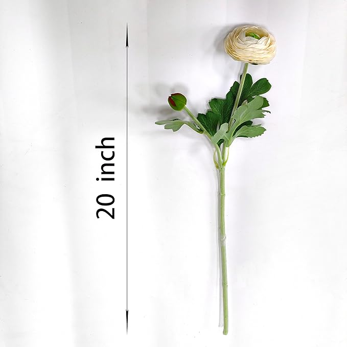 ATFL Ivory Ranunculus Artificial Flowers,6 Pcs Artificial Faux Silk Ranunculus Flowers with Real Touch Stems,Fake Peony Flowers for Floral Arrangements DIY Wedding Bouquet Party Table Home Decor