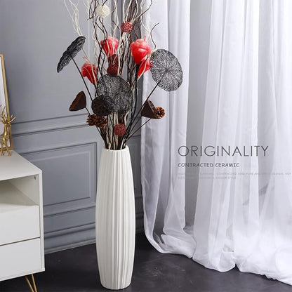 Large Floor Ceramic Vase 24 Inches Tall,White Modern Flower Tall Vases for Office, Home,Farmhouse,Living Room Décor,Simple Origami Design Fall Decorative Porcelain Flower Arrangement Vase Ideal Gift