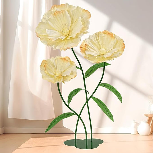 Giant Fake Flowers 5.77FT - Light Yellow Large Paper Flowers 3D Artificial Floral Wedding Decorations for Birthday Party Outdoor Banquet Event Home Backdrop Decor