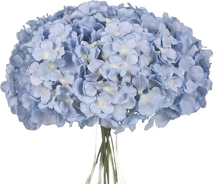 10PCS Artificial Hydrangea Flowers, Fake Hydrangea Silk Flowers Heads with Stems for Wedding Home Party Shop Baby Shower Decoration-Light Blue