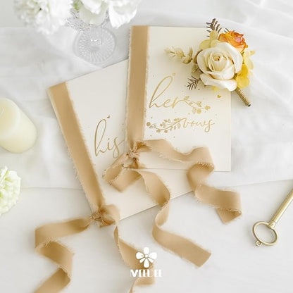 MEEDEE Beige Chiffon Ribbon 1 Inch Fringe Ribbons Cream Chiffon Silk Frayed Edge Ribbon Thin Chiffon Ribbons for Crafts, Gift Wrapping, Wedding Invitation (3 Rolls 21 Yards)