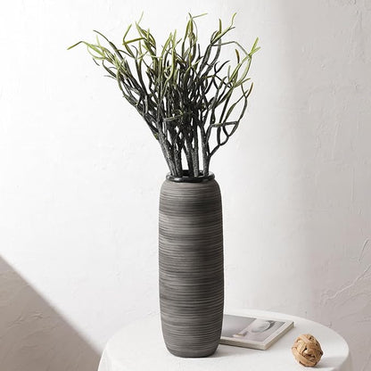 ALMA Black Tall Floor Vase for Pampas Grass, 18'' Gray Extra Large Floor Vase for Home Decor, Big Unique Ceramic Flower Vases for Living Room Floor,Fireplace,Mantel Decoration