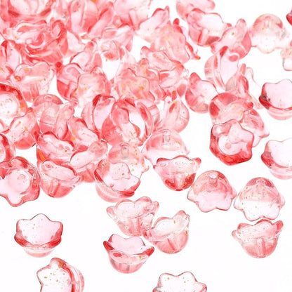 PATIKIL Glass Trumpet Flower Beads, 200 Pcs Gradient Flower Bead Charm for Jewelry Making DIY Craft, Bracelets, Earrings, Necklaces Decorations, Clear Brown