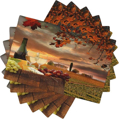 Wine Placemats Set of 6 Romantic Sunset White Wine Linen Placemat Indoor Outdoor Party Home Desktop Kitchen Dining Room Decoration 12x18 Inch