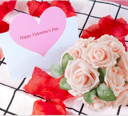 AmyHomie Artificial Flower Blush Pink Rose 25pcs Real Looking Fake Roses w/Stem for DIY Wedding Bouquets Centerpieces Arrangements Party Baby Shower Valentines Day Christmas Tree Decorations