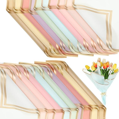 Yahenda 420 Sheet Flower Wrapping Papers Flower Bouquet Paper with Gold Edge Korean Style Bouquet Wrapping for Floral Supplies Wedding Anniversary DIY Gifts, 23 x 23 Inch(Chic Color)