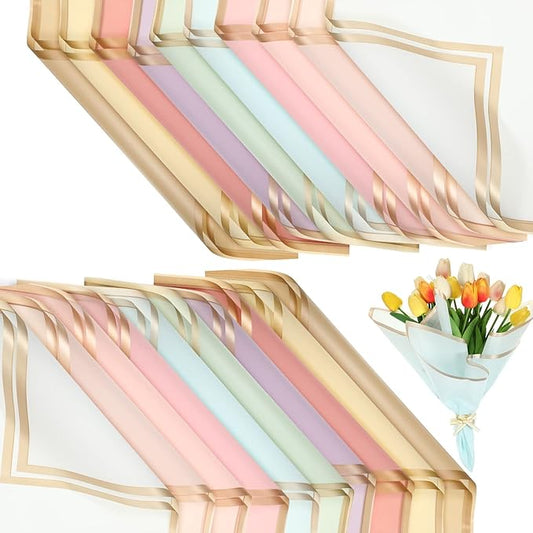Yahenda 420 Sheet Flower Wrapping Papers Flower Bouquet Paper with Gold Edge Korean Style Bouquet Wrapping for Floral Supplies Wedding Anniversary DIY Gifts, 23 x 23 Inch(Chic Color)