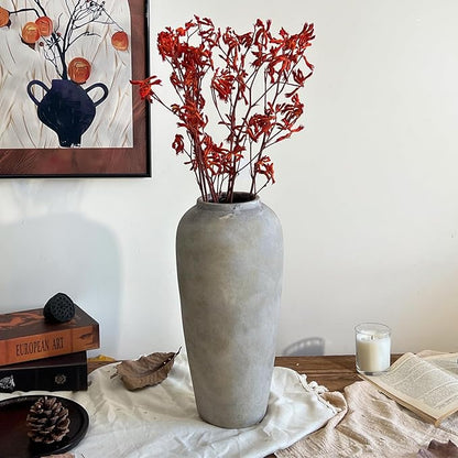 15 Inch Farmhouse Ceramic Rustic Vase, White Grey Flower Vases for Centerpieces & Home Decor, Handmade Pottery Vases for Living Room, Bedroom & Wedding Decor, Vintage Ceramic Vase for Gifts