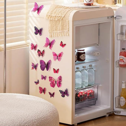 SAOROPEB 3D Butterfly Wall Decor, 48 Pcs Double Layer Butterfly Decorations for Party Decorations Locker Decor Refrigerator Decal, Reusable (Purple)