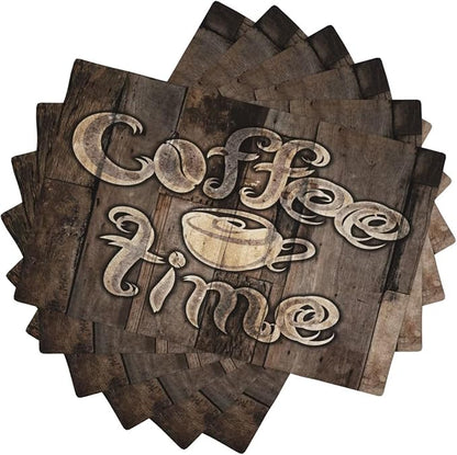 Coffee Linen Table Placemats Set of 6 Coffee Cup Vintage Wooden Print Placemat Indoor Outdoor Party Home Desktop Kitchen Dining Room Decoration 12x18 Inch