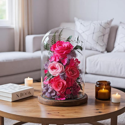 Flowers for Delivery Preserved Flowers Rose in Glass Dome,Reddish Rose Forever Flowers Birthday Gifts for Women Mom Grandma Friend Gifts for Her,Home Decor