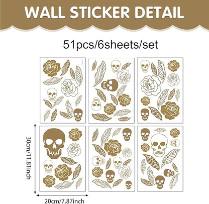 Skull and Rose Halloween Wall Decals,Floral Wall Stickers,Removable Skull Halloween Wall Stickers,Gothic Wall Decals,Suitable for Bedrooms,Living Rooms,Party Scenes,Kindergartens
