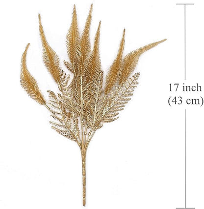 PASYOU Artificial Plants for Christmas Decor, Plastic Grass Fake Shrubs Simulation Tail Leaves Indoor Outdoor Home Garden Planter Filler Party Hotel Verandah Wedding Faux DIY Decoration - Gold 4 Pack