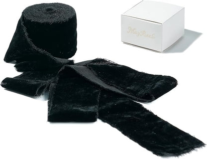 MAYREEL 2 Inch Black Velvet Ribbon Hand Torn Ribbon Silk Frayed Edge for Bridal Bouquets Invitations Wedding Vow Books Gift Baskets Hair Bows 3 Yards