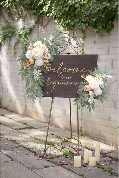 Faux Flower Swag Set of 2, Champagne Artificial Flowers Swags for Wedding Arch, Wedding Welcome Signs, Welcome Reception Ceremony Signs Decorations