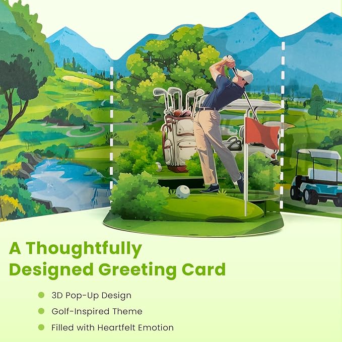 Golf Pop-Up Card, Exquisite Pattern Pop Up Display Card, Perfect as Birthday Card for Golfers, Fathers, Friends