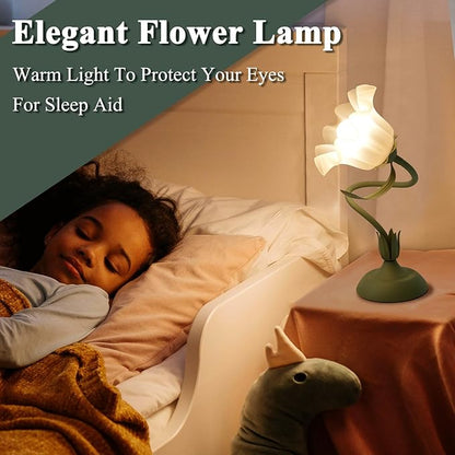 Flower Table Lamp, 3 Level Brightness Vintage Flower Reading Light with E26 Bulb, Cute Desk Lamp Bedside Lamps Lily Lamps for Nightstands Living Room Bedroom Ambient Lighting Home Decor, Metal Base