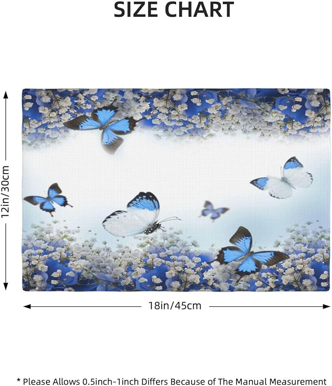 Blue Butterfly Flowers Placemats Set of 4,Spring Summer Flower Place Mats Washable for Kitchen Dining Table Heat Resistant Decorative Colth Table Mats 4 PCS, Style-3