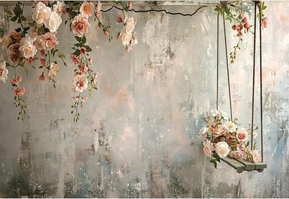 Baocicco 8x6.5ft Vinyl Vintage Flowers Wall Photography Backdrop Pink Rose Retro Wall Old Style Background Photo for Medieval Wedding Banner Bridal Shower Party Decors Princess Girls Birthday Studio