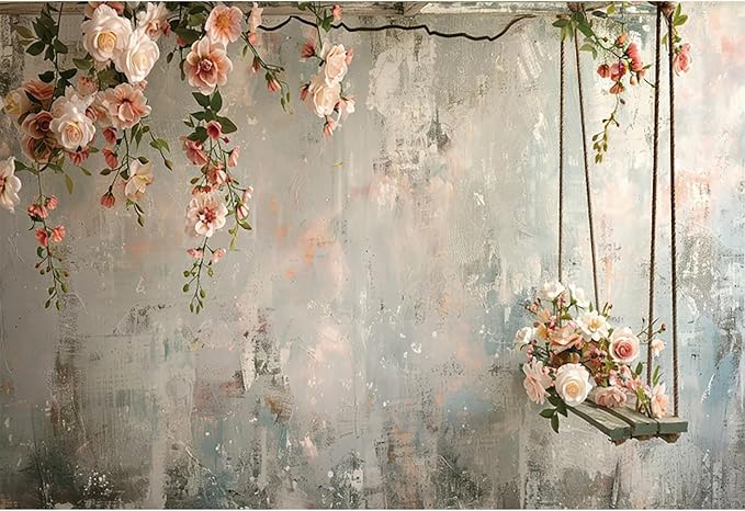 Baocicco 10x7ft Vinyl Vintage Flowers Wall Photography Backdrop Pink Rose Retro Wall Old Style Background Photo for Medieval Wedding Banner Bridal Shower Party Decors Princess Girls Birthday Studio