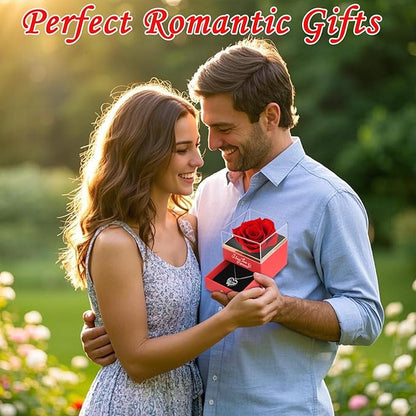 Preserved Roses Flowers Gifts for Mom: Red Real Rose with Necklace for Women Wife Grandma Daughter Sister