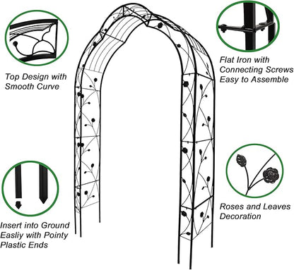 Metal Garden Arch, Assembly Garden Arbor Trellis Climbing Plants Support Rose Arch Outdoor Wedding Arch Party Events Archway (W59'' x H98.4'', Cream White)