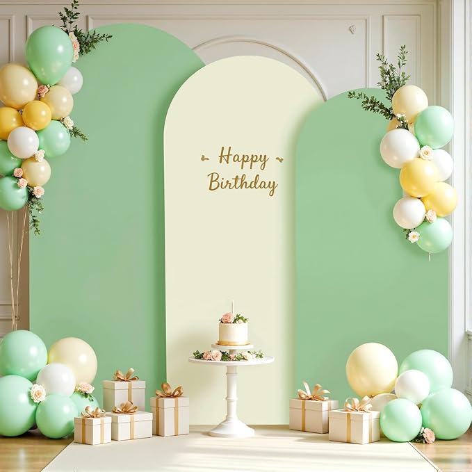 Sage Green Beige Arch Backdrop Cover 7.2FT 6.6FT 6FT Wedding Arch Covers Set of 3 Spandex Fitted Fabric Backdrops Double-Color Arch Covers Stretchy Backdrop for Party Baby Shower Birthday Decoration