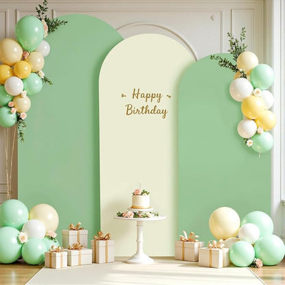 Sage Green Beige Arch Backdrop Cover 8FT 7.2FT 6.6FT Wedding Arch Covers Set of 3 Spandex Fitted Fabric Backdrops Double-Color Arch Covers Stretchy Backdrop for Party Baby Shower Birthday Decoration