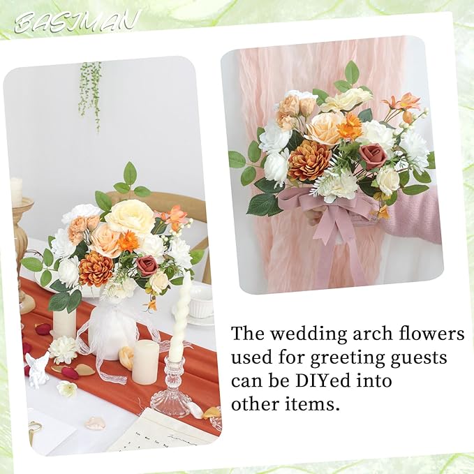 2pcs Wedding Arch Flowers,Wedding Welcome Sign,centerpieces for Tables,Reception Backdrop Table Decorations Welcome Sign (White Orange)
