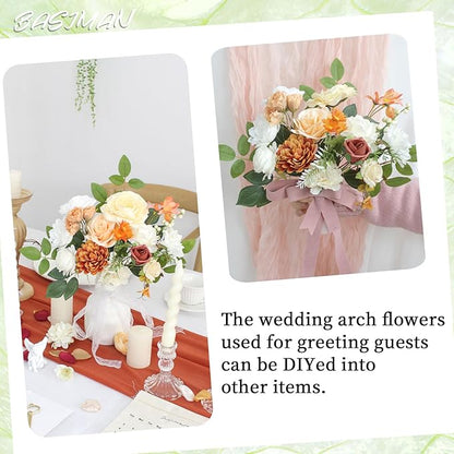 2pcs Wedding Arch Flowers,Wedding Welcome Sign,centerpieces for Tables,Reception Backdrop Table Decorations Welcome Sign (White Orange)