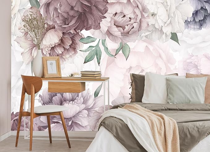 Vintage Floral Wallpaper Peel and Stick Watercolor Peony Self Adhesive Wall Mural for Living Room and Bedroom 157"x108"