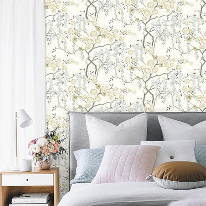 Orainege Peel and Stick Wallpaper Vintage Floral Contact Paper 17.7in ×196.8in Beige Floral Wallpaper Peel and Stick Removable Wall Paper for Bathroom Waterproof